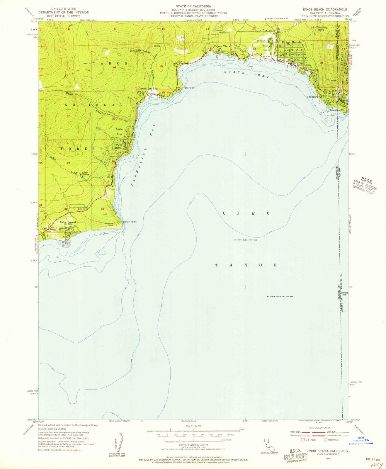 1955 Kings Beach, CA - California - USGS Topographic Map