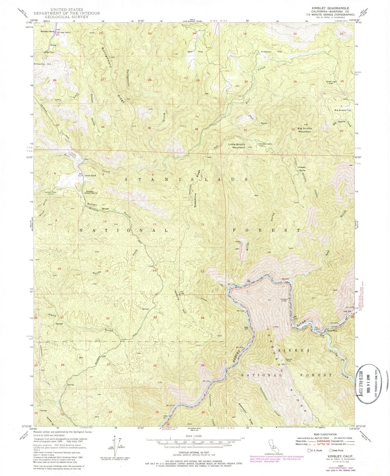 1947 Kinsley, CA - California - USGS Topographic Map