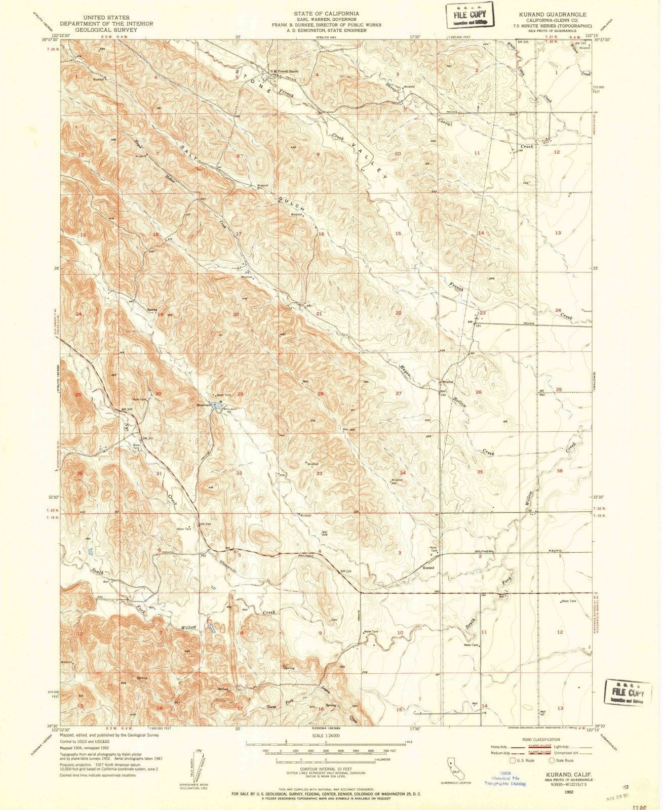 1952 Kurand, CA - California - USGS Topographic Map