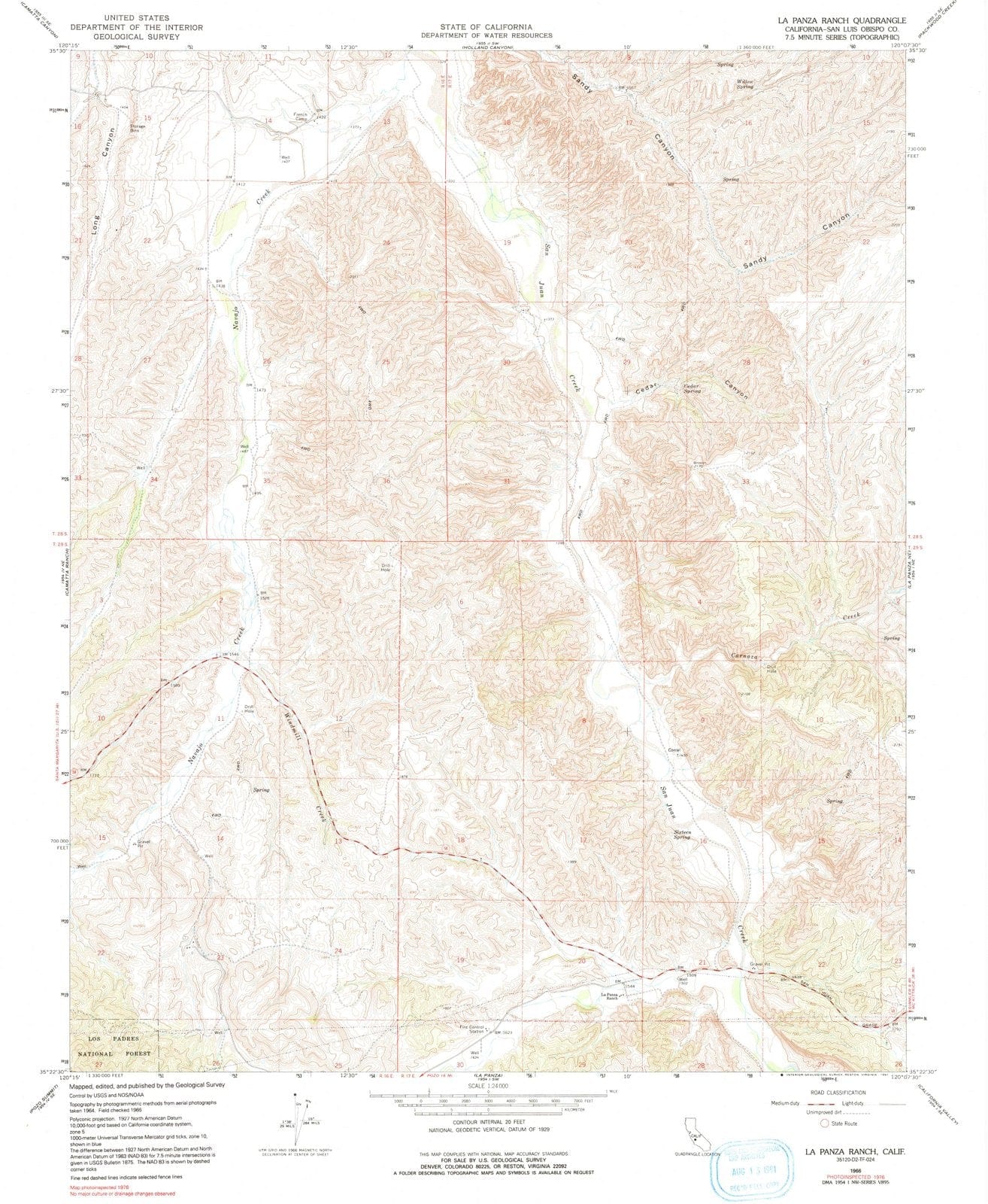 1966 La Panza Ranch, CA - California - USGS Topographic Map
