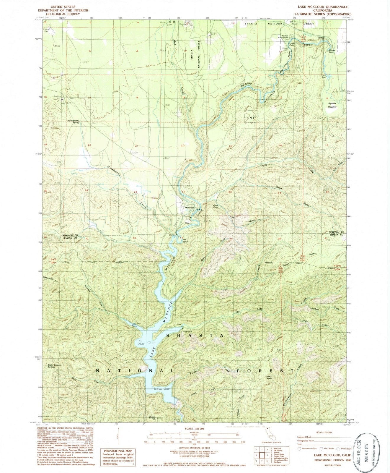 1986 Lake McCloud, CA - California - USGS Topographic Map