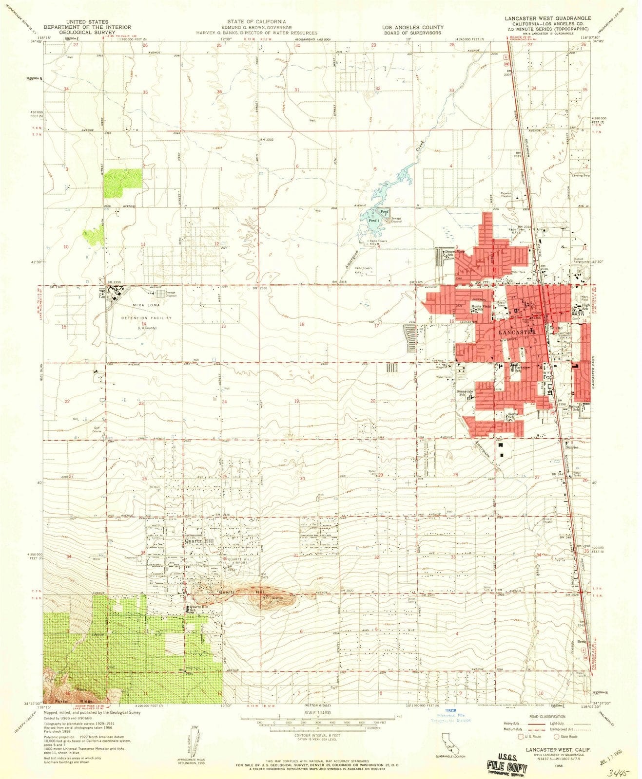 1958 Lancaster West, CA - California - USGS Topographic Map