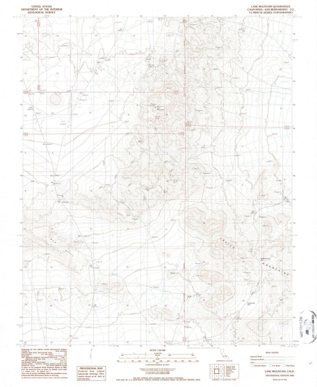 1986 Lane Mountain, CA - California - USGS Topographic Map