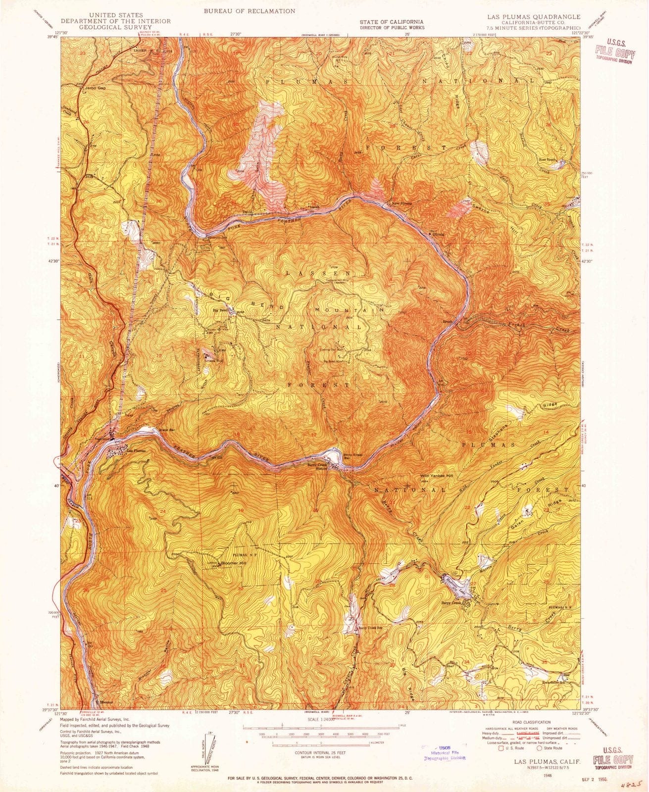 1948 Las Plumas, CA - California - USGS Topographic Map