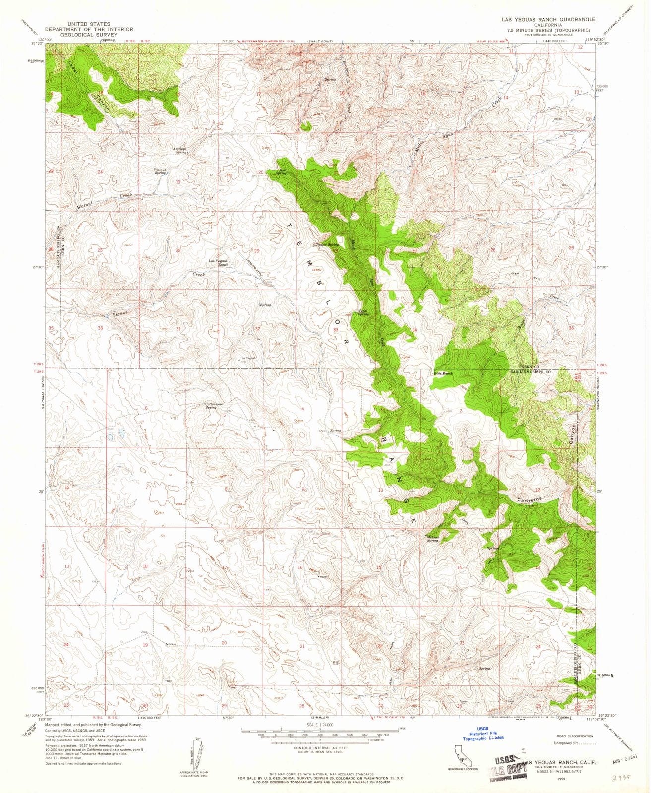 1959 Las Yeguas Ranch, CA - California - USGS Topographic Map