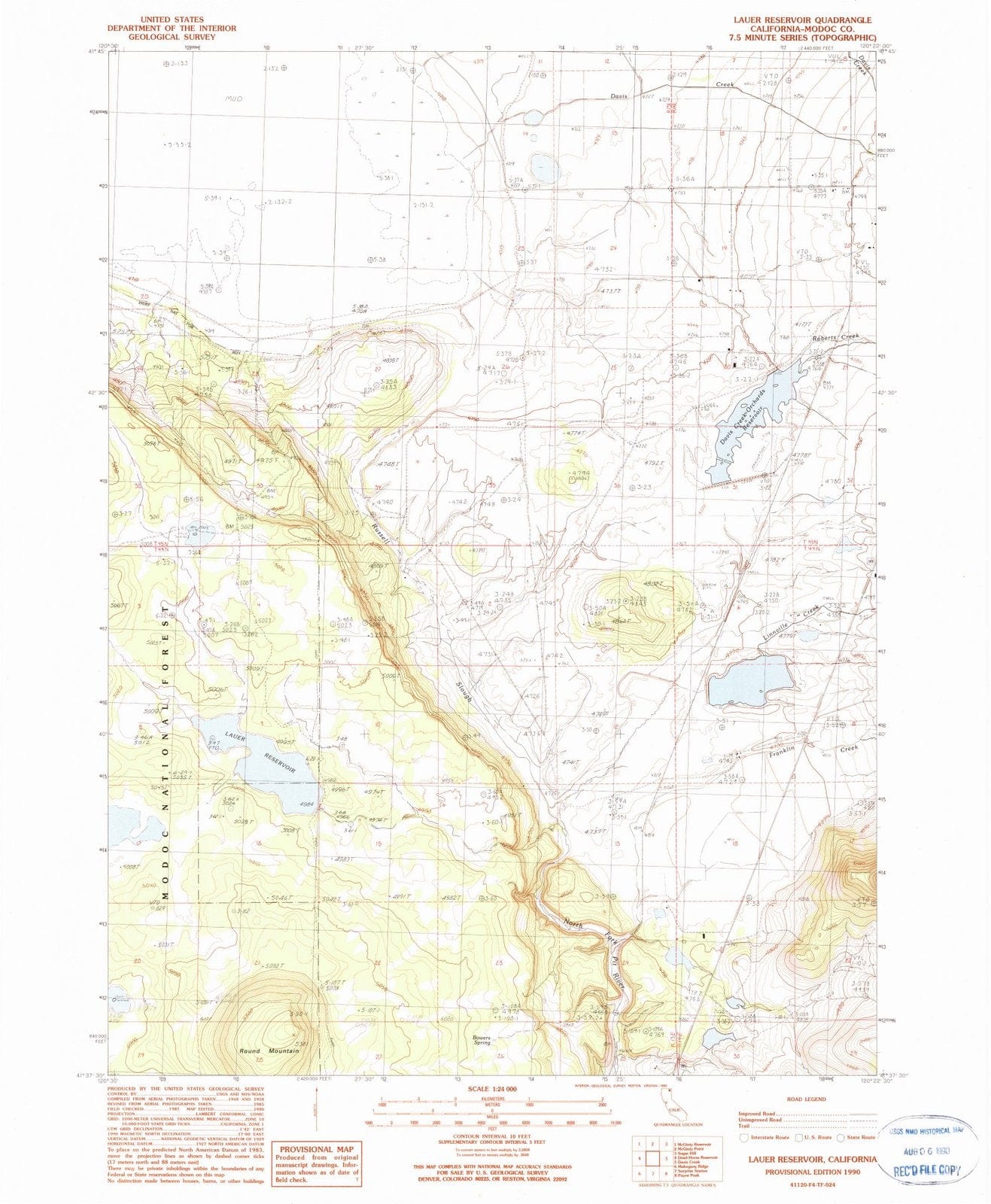 1990 Lauer Reservoir, CA - California - USGS Topographic Map