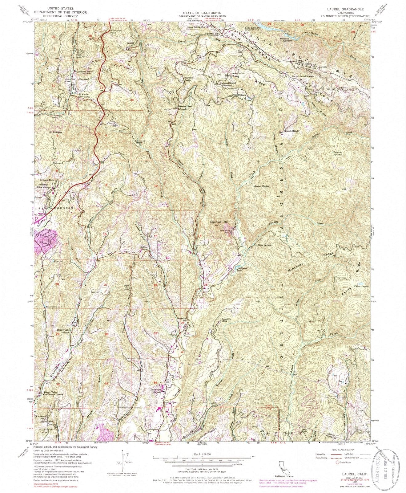 1955 Laurel, CA - California - USGS Topographic Map