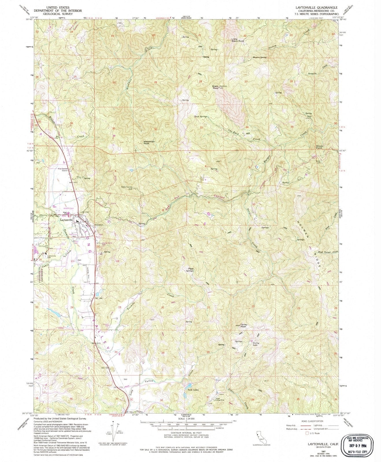1967 Laytonville, CA - California - USGS Topographic Map