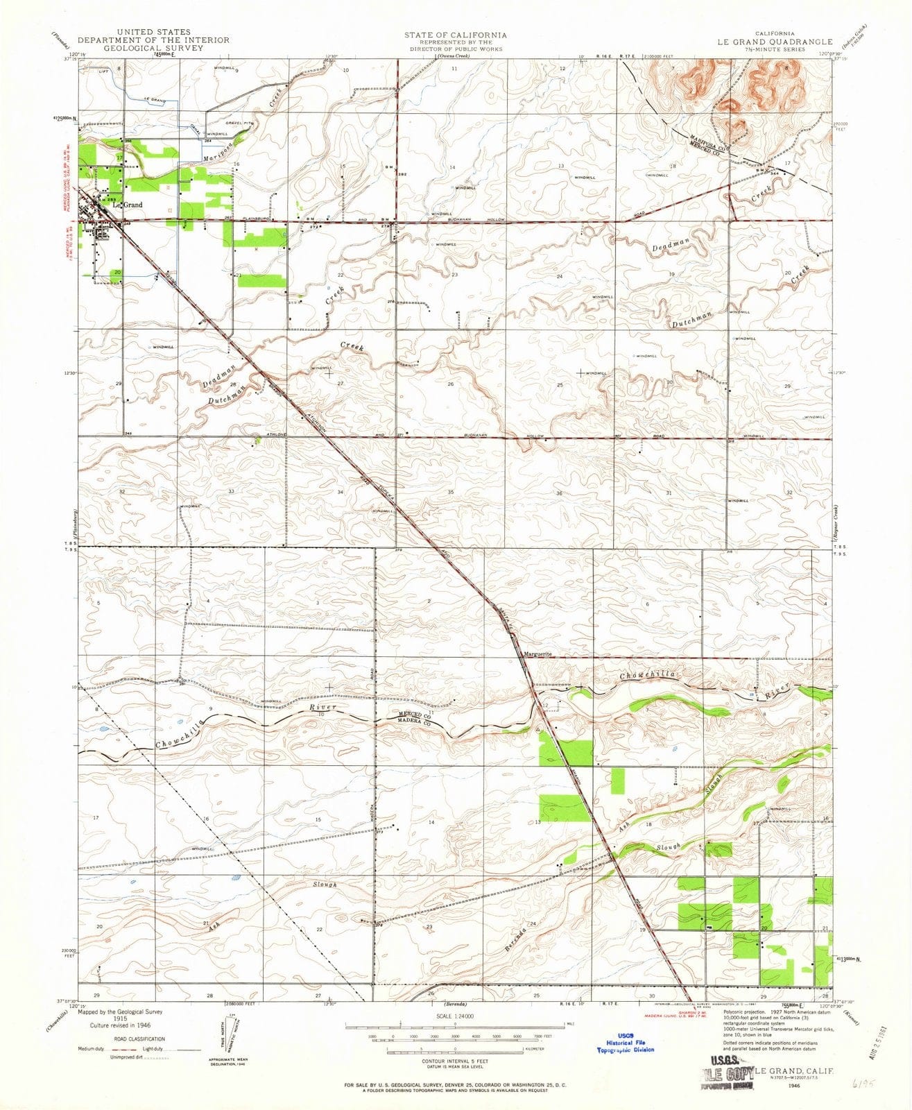 1946 Le Grand, CA - California - USGS Topographic Map v2