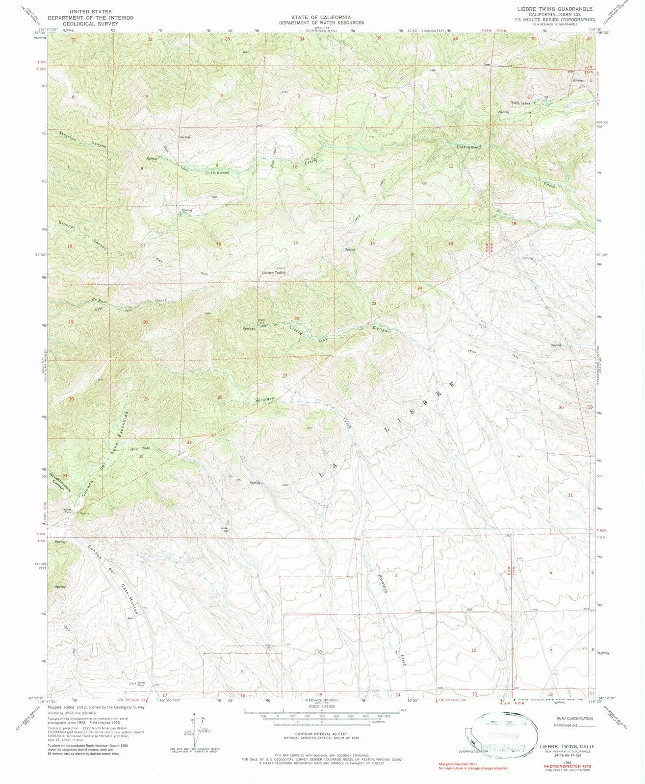 1965 Liebre Twins, CA - California - USGS Topographic Map