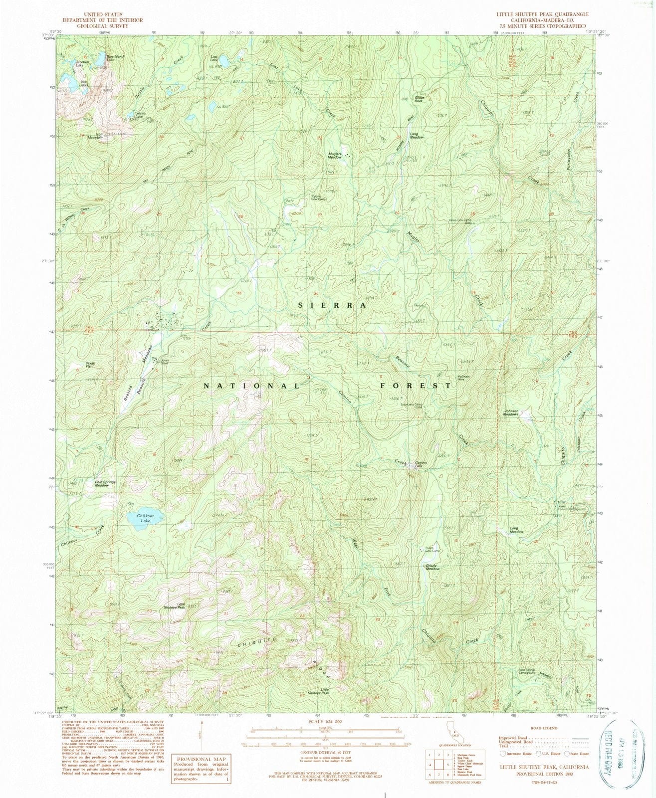 1990 Little Shuteye Peak, CA - California - USGS Topographic Map