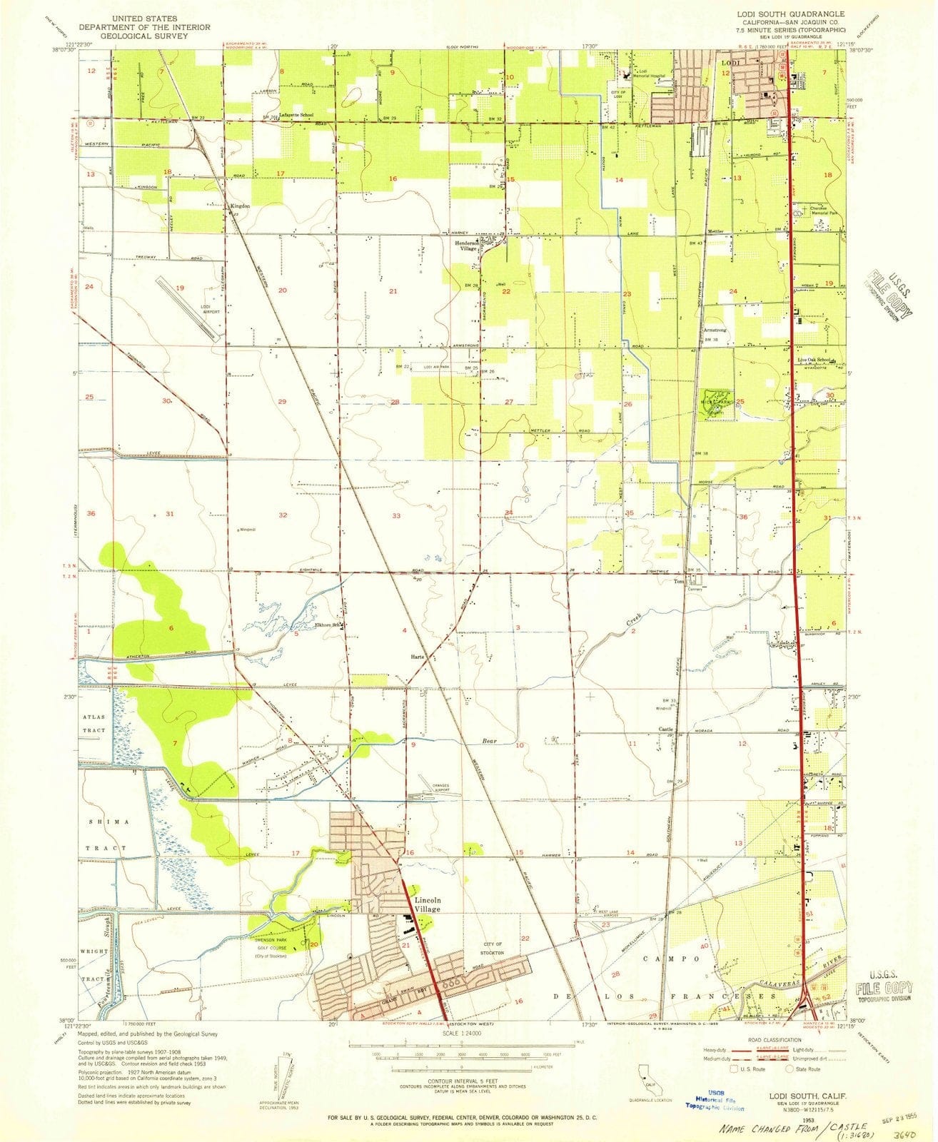 1953 Lodi South, CA - California - USGS Topographic Map