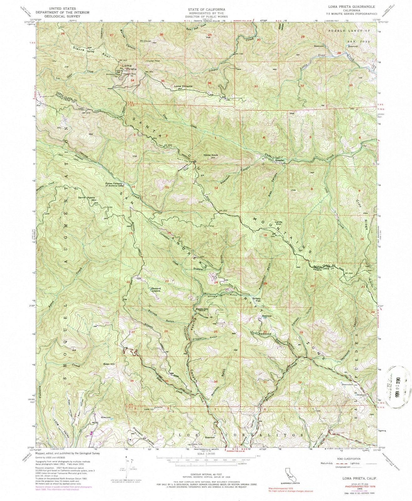 1955 Loma Prieta, CA - California - USGS Topographic Map