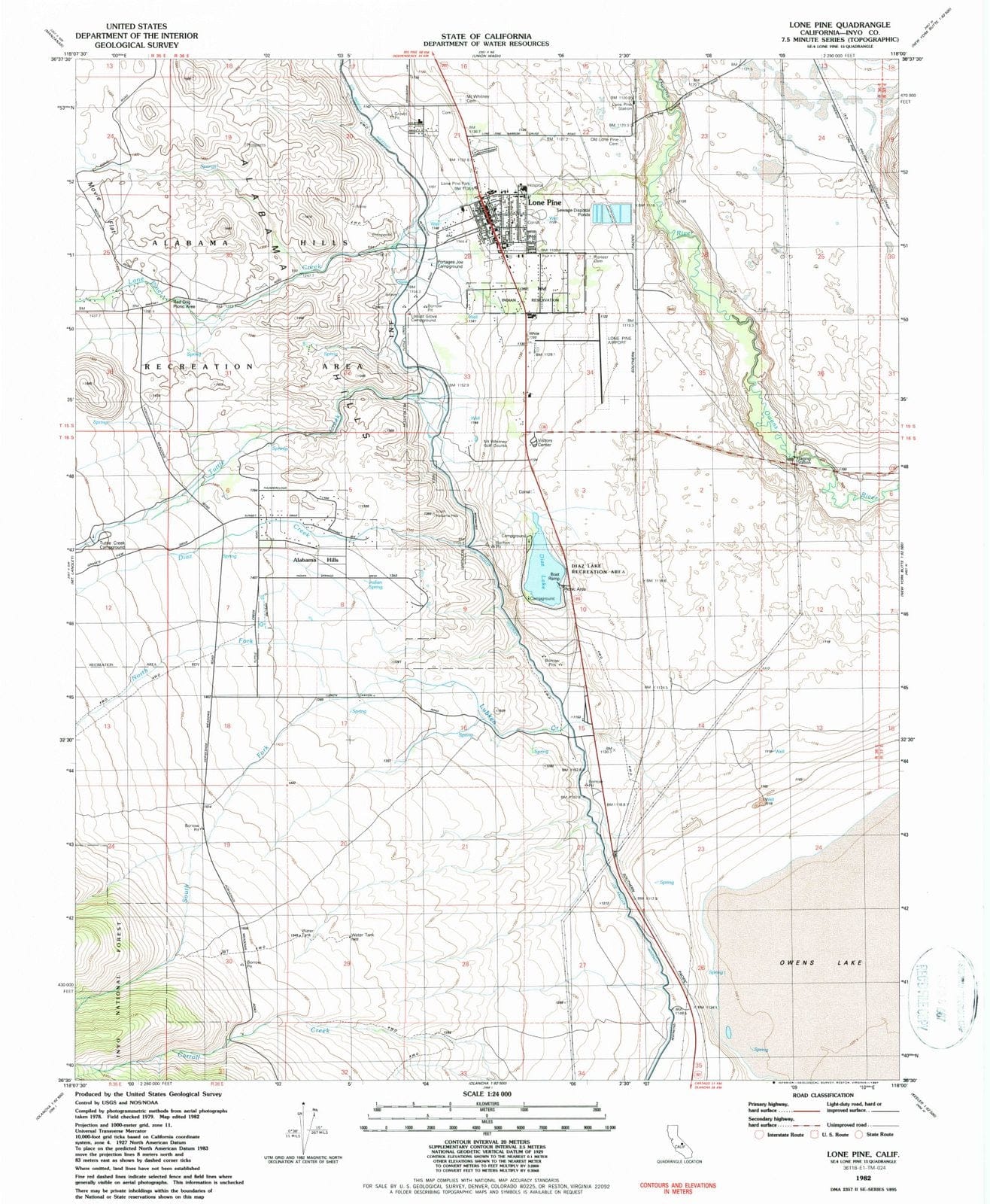 1982 Lone Pine, CA - California - USGS Topographic Map