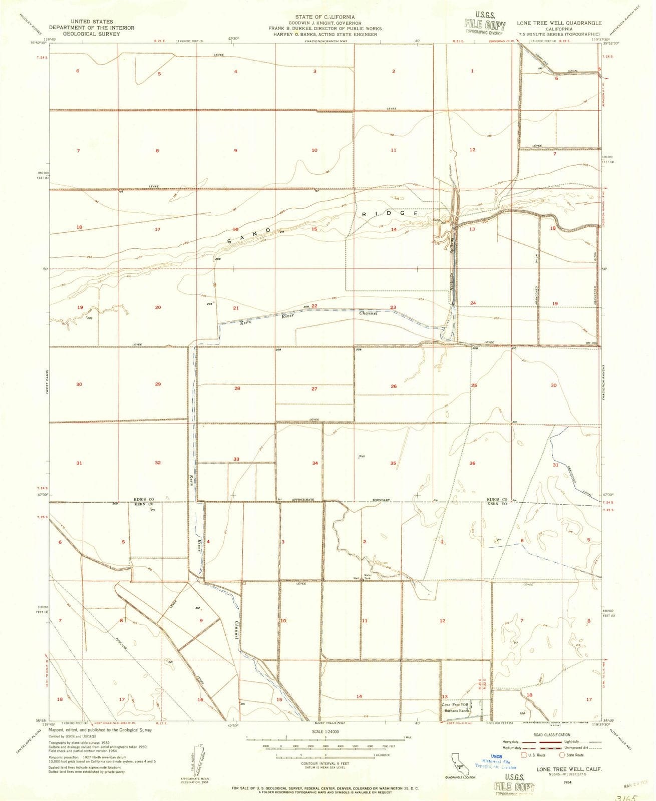 1954 Lone Tree Well, CA - California - USGS Topographic Map