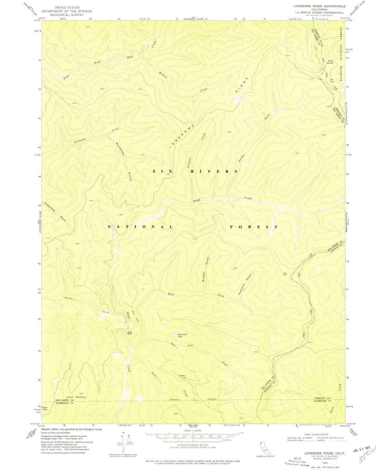 1974 Lonesome Ridge, CA - California - USGS Topographic Map