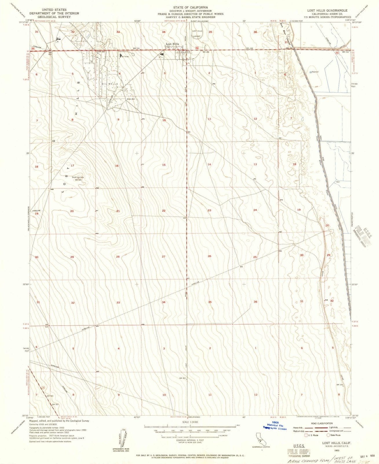 1953 Lost Hills, CA - California - USGS Topographic Map