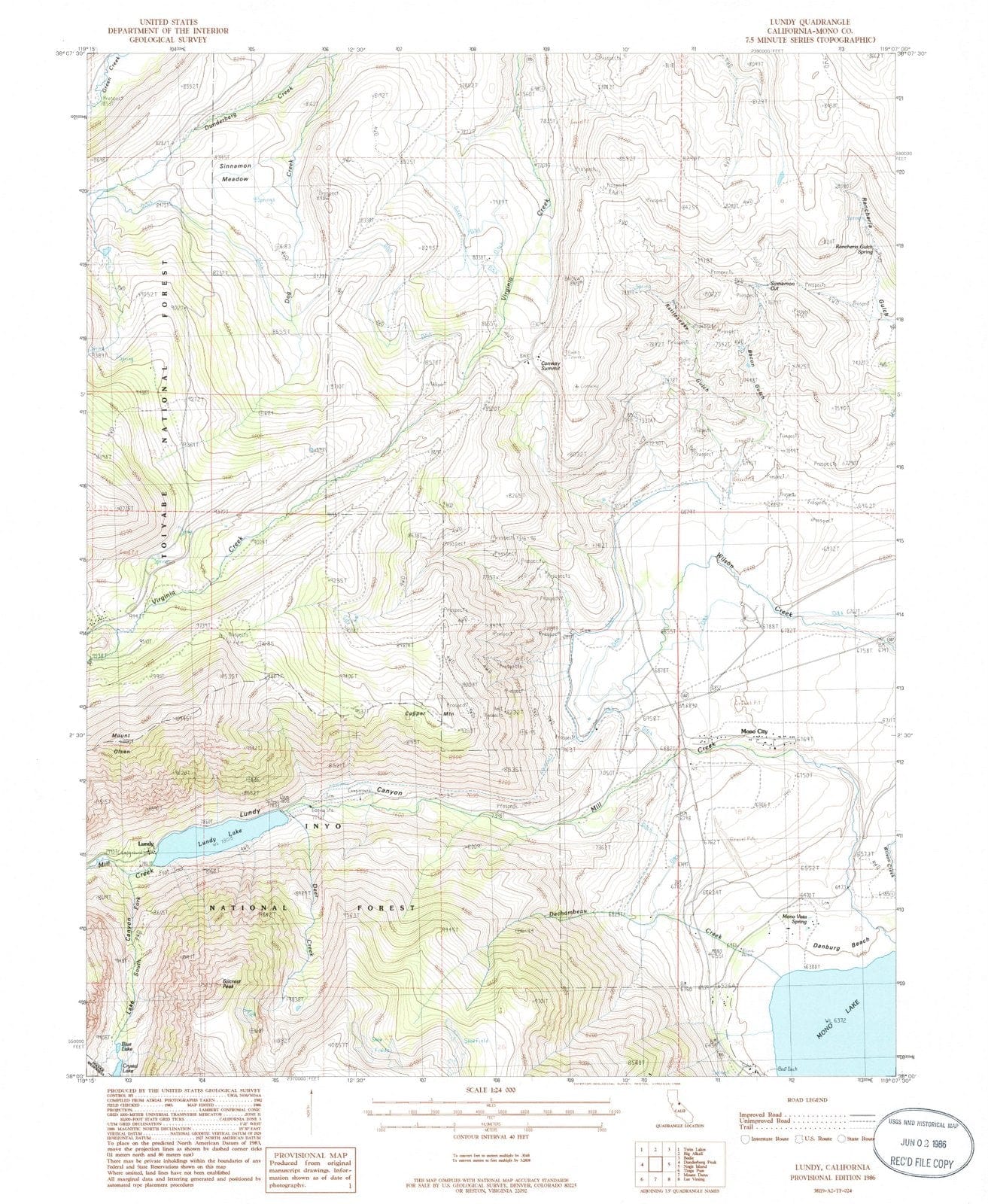 1986 Lundy, CA - California - USGS Topographic Map