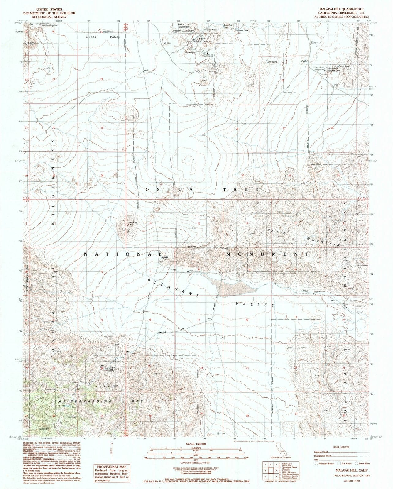 1988 Malapai Hill, CA - California - USGS Topographic Map