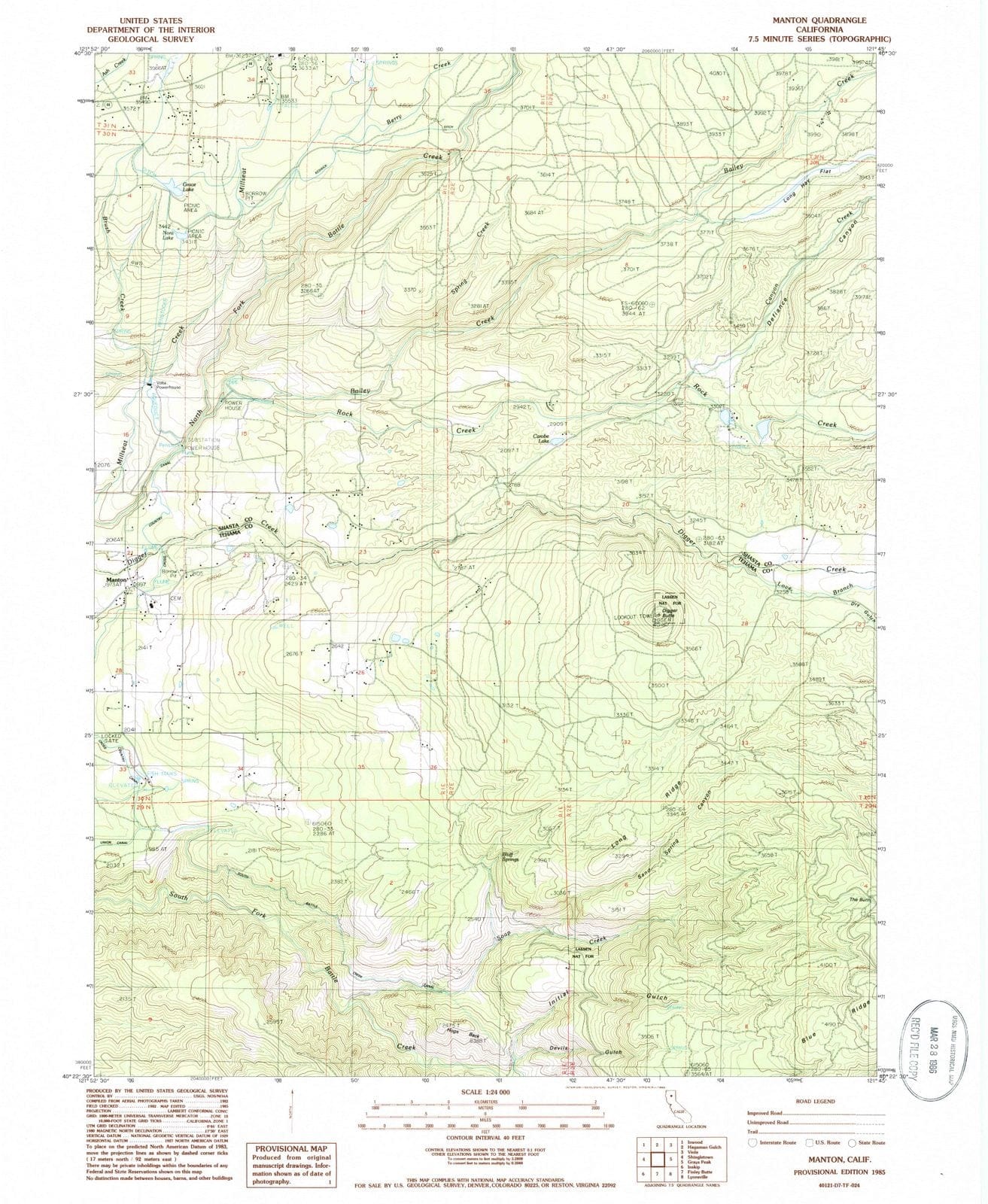 1985 Manton, CA - California - USGS Topographic Map