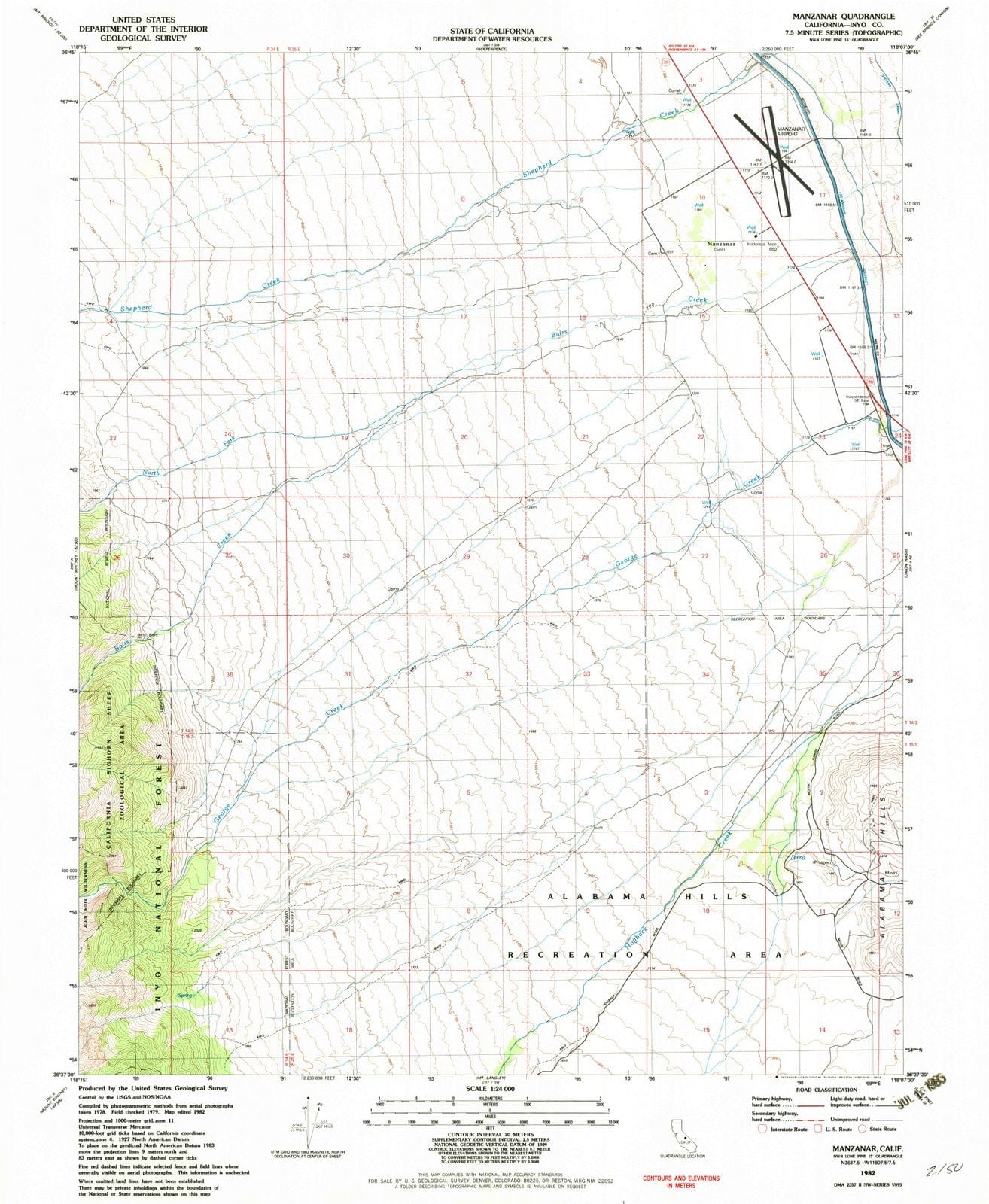 1982 Manzanar, CA - California - USGS Topographic Map