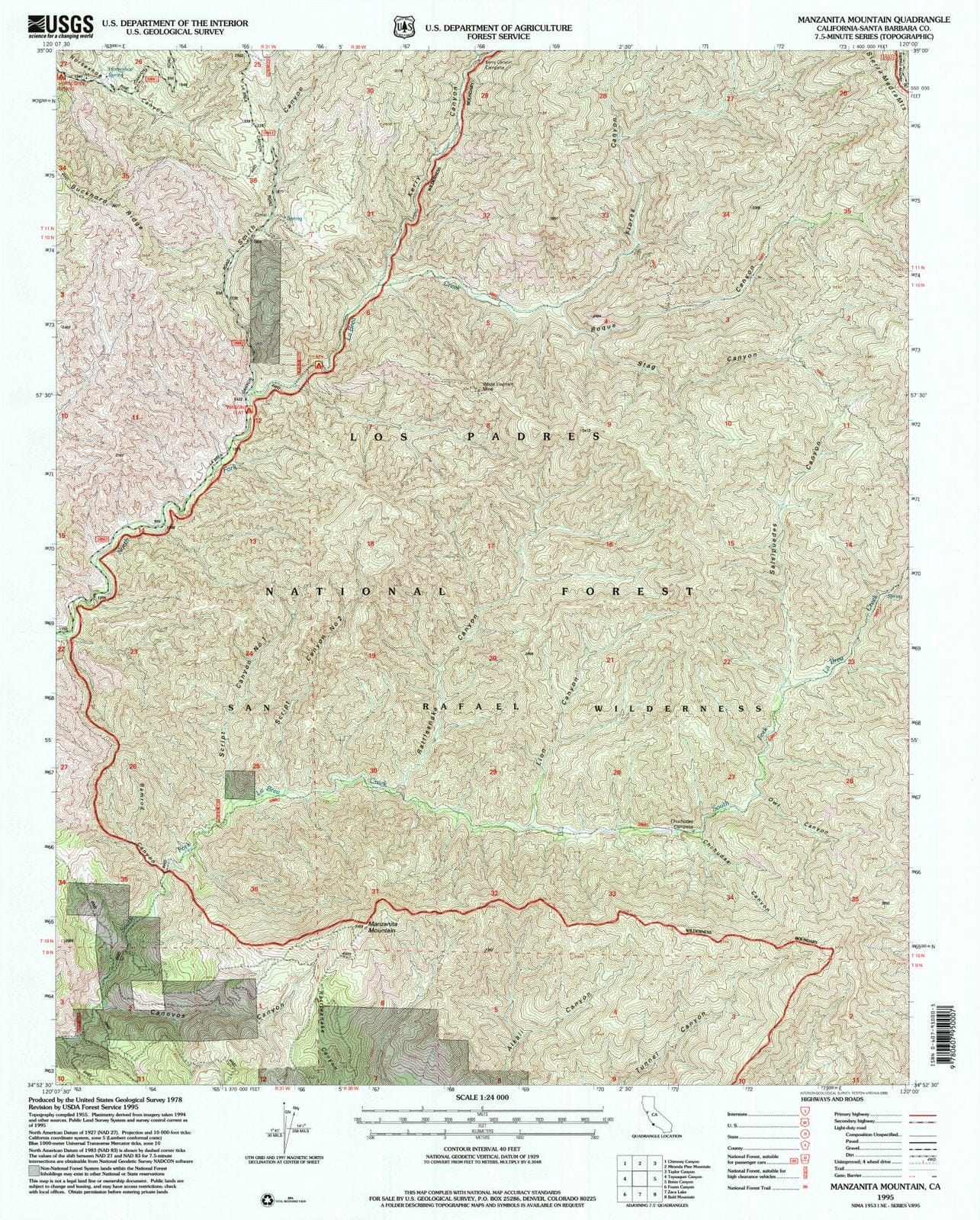 1995 Manzanita Mountain, CA - California - USGS Topographic Map