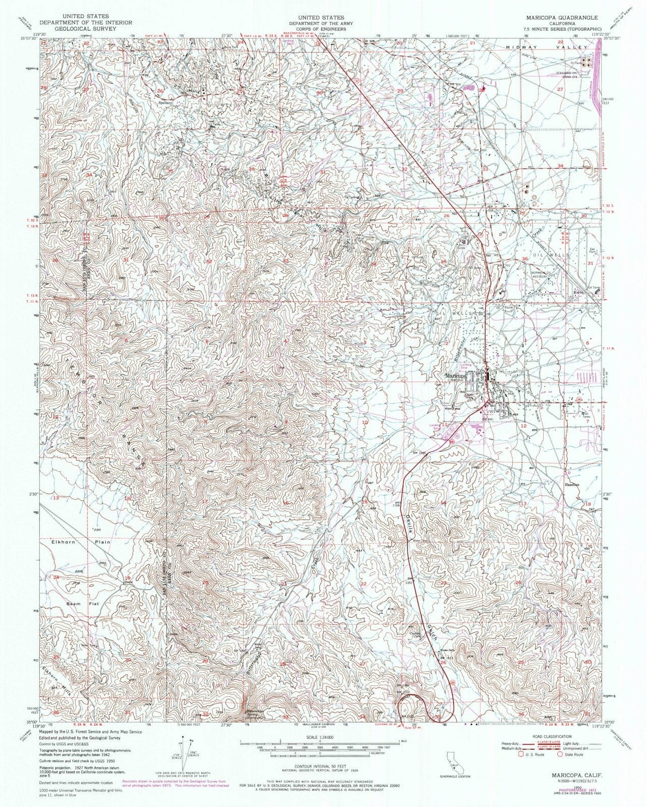 1950 Maricopa, CA - California - USGS Topographic Map
