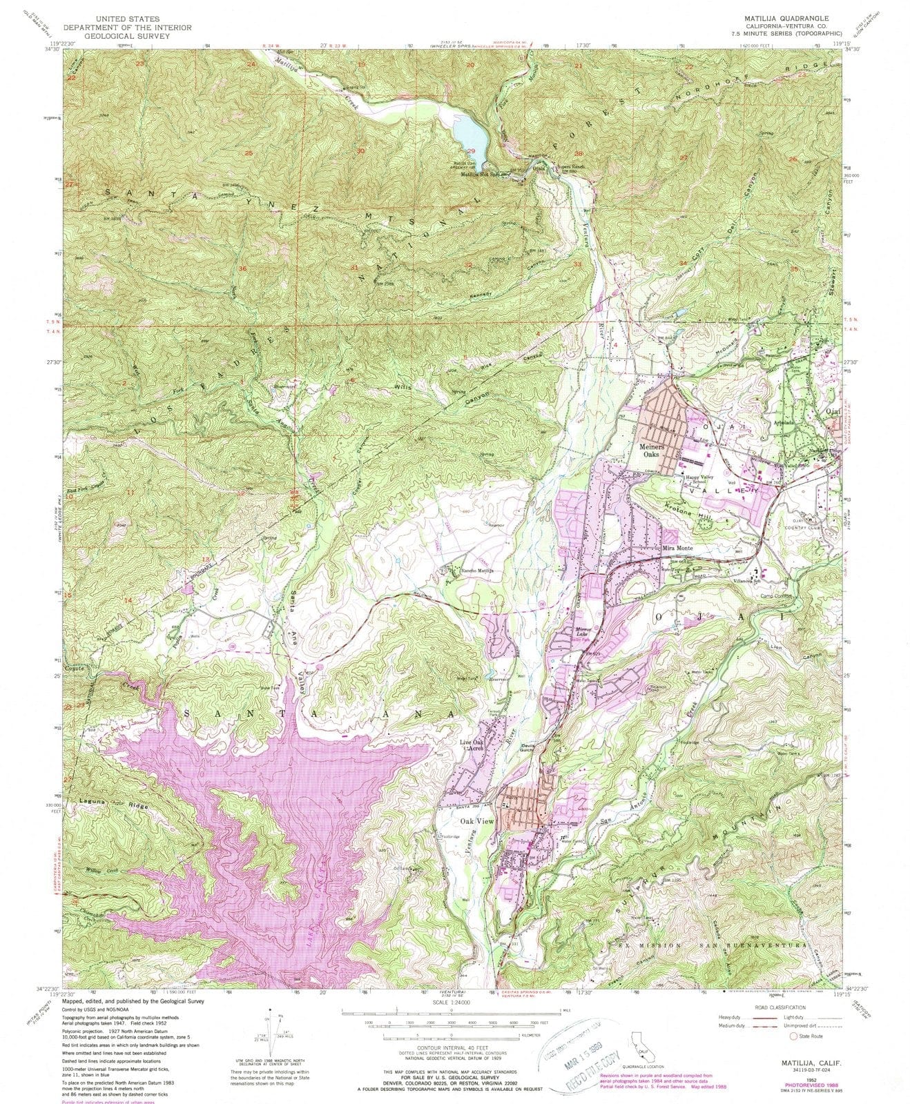 1952 Matilija, CA - California - USGS Topographic Map