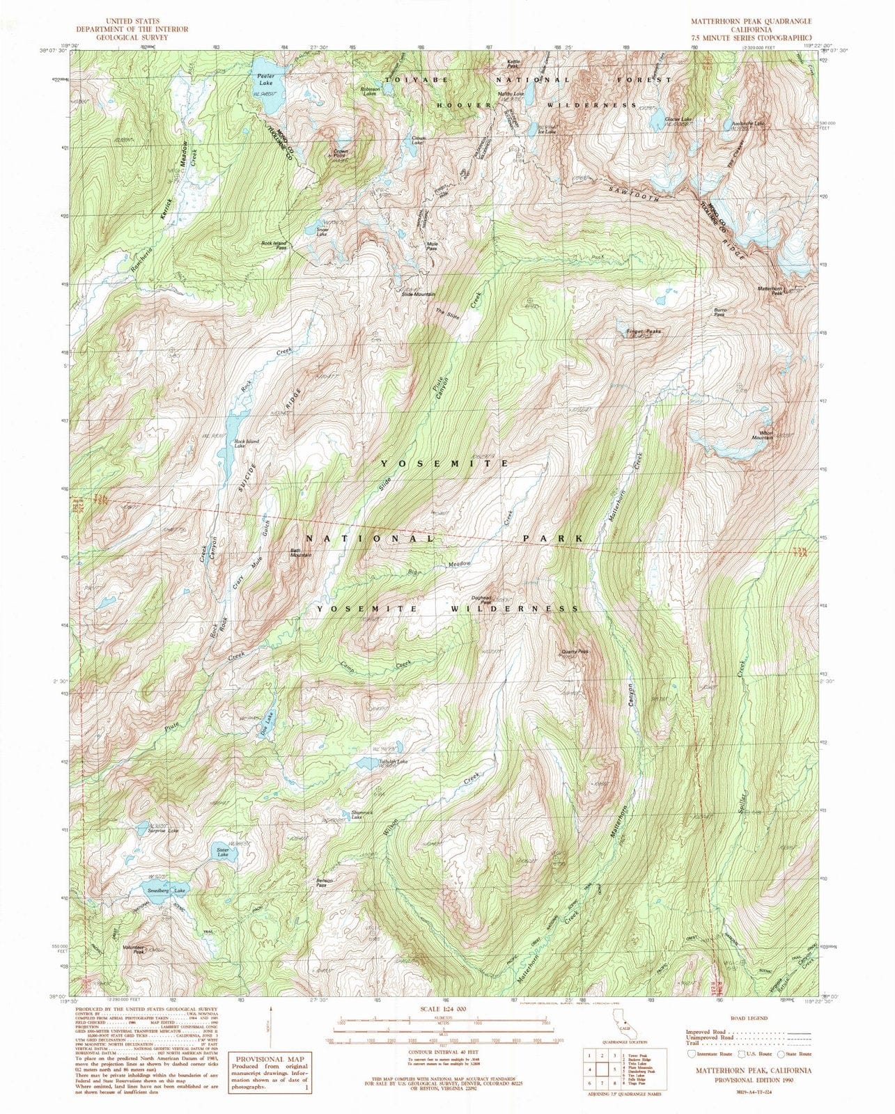 1990 Matterhorn Peak, CA - California - USGS Topographic Map