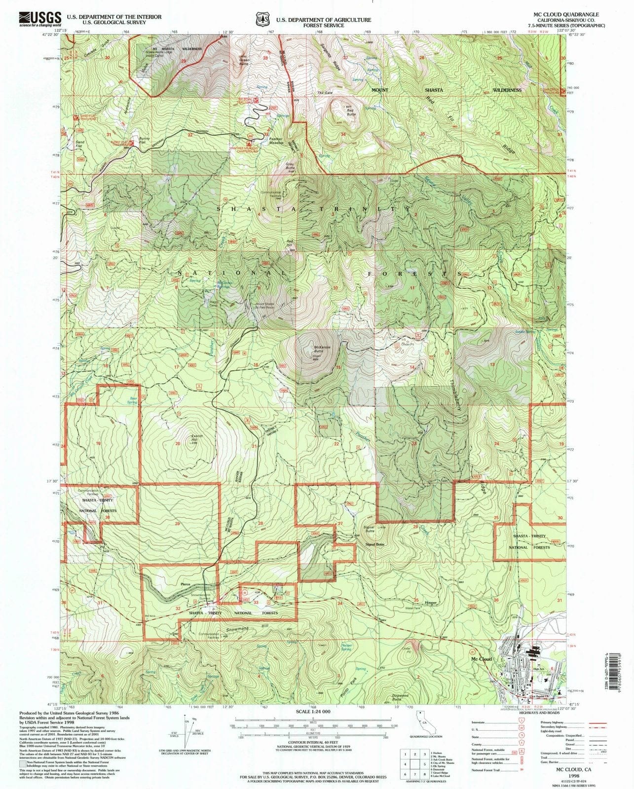 1998 Mc Cloud, CA - California - USGS Topographic Map