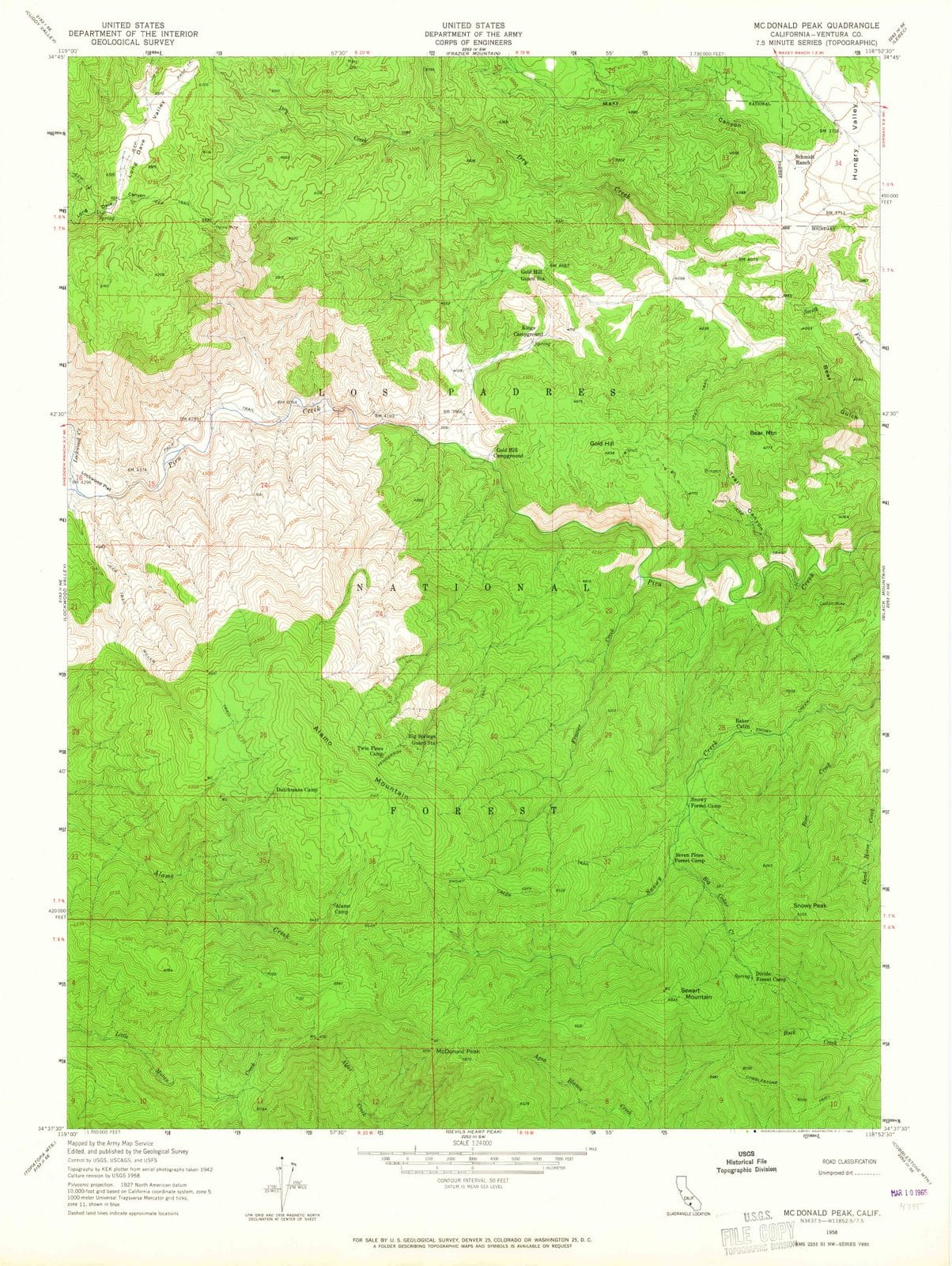 1958 McDonald Peak, CA - California - USGS Topographic Map