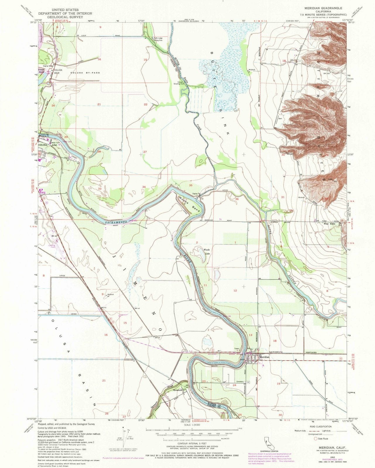 1952 Meridian, CA - California - USGS Topographic Map