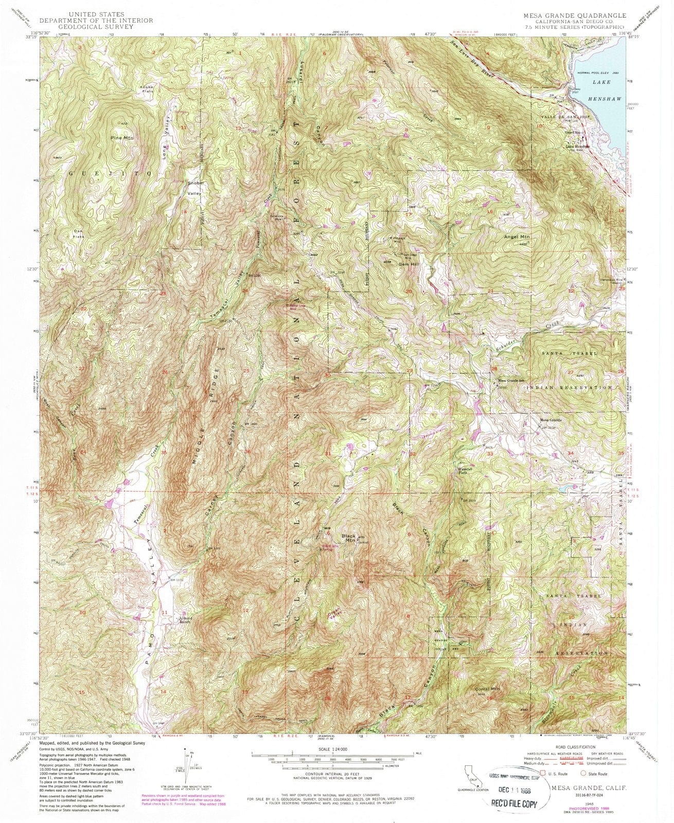 1948 Mesa Grande, CA - California - USGS Topographic Map