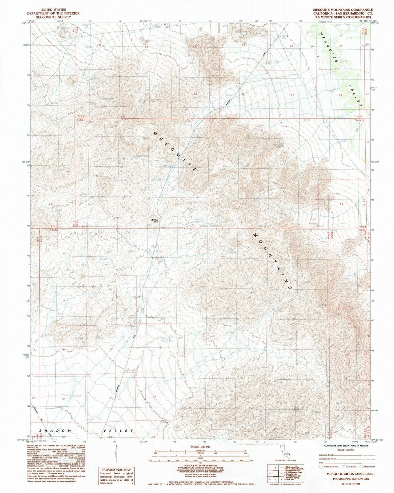 1985 Mesquite Mountains, CA - California - USGS Topographic Map