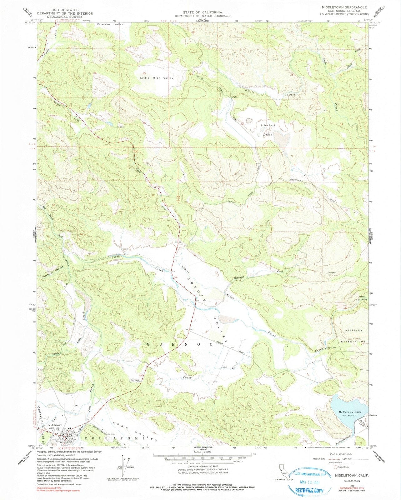 1958 Middletown, CA - California - USGS Topographic Map