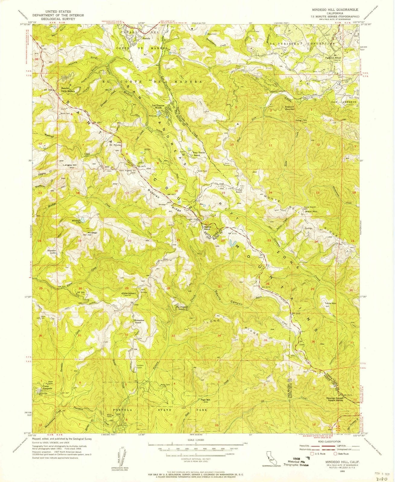1955 Mindego Hill, CA - California - USGS Topographic Map
