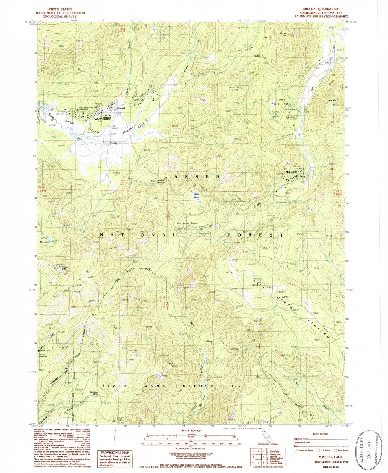 1986 Mineral, CA - California - USGS Topographic Map