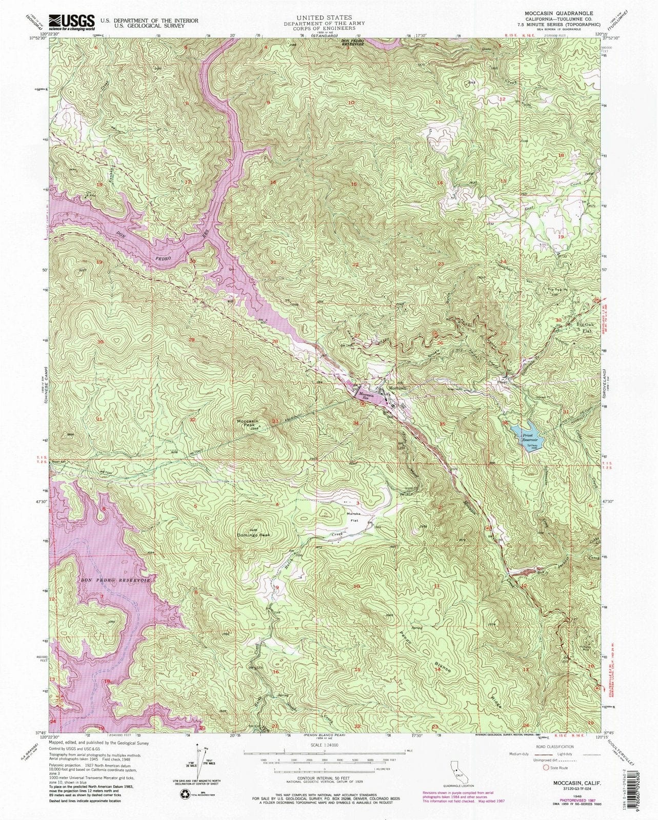 1948 Moccasin, CA - California - USGS Topographic Map