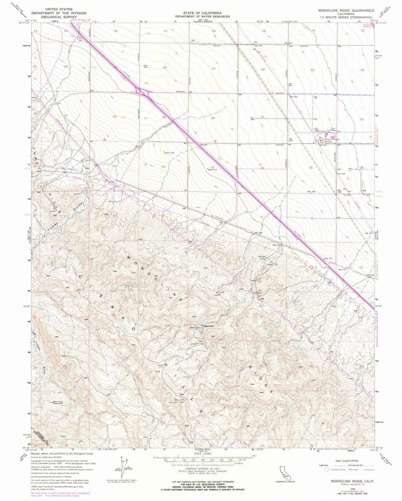 1955 Monocline Ridge, CA - California - USGS Topographic Map