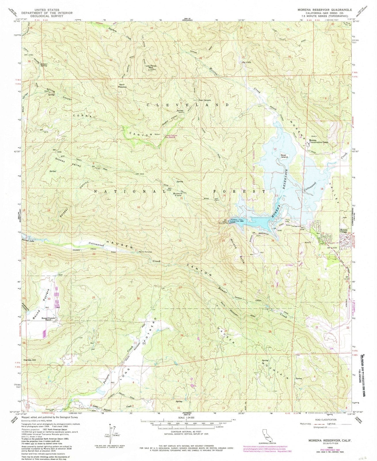1960 Morena Reservoir, CA - California - USGS Topographic Map