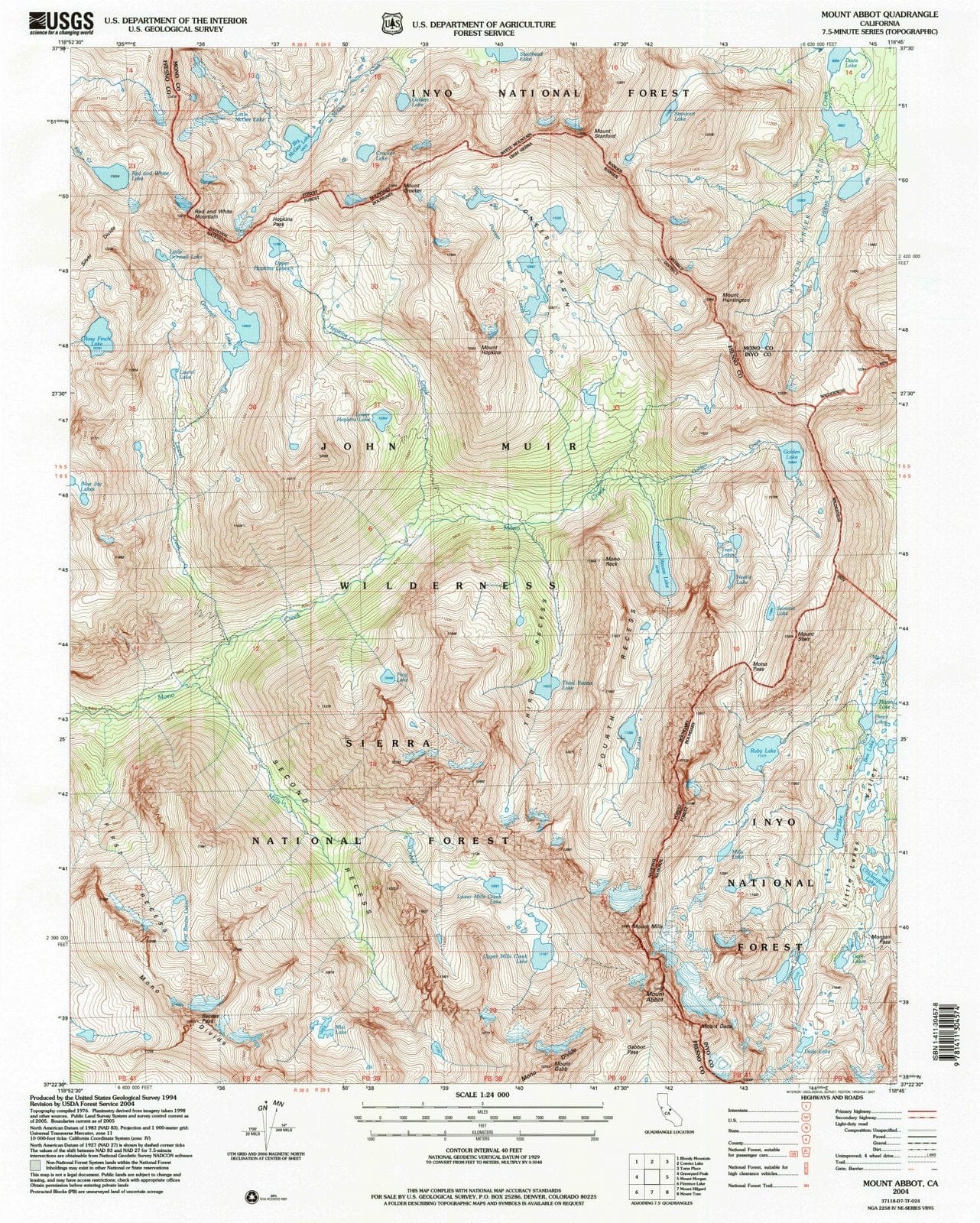 2004 Mount Abbot, CA - California - USGS Topographic Map