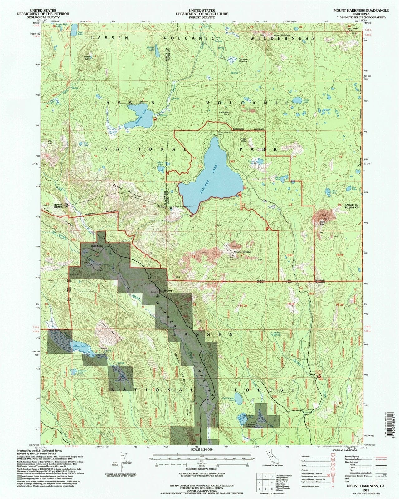 1995 Mount Harkness, CA - California - USGS Topographic Map