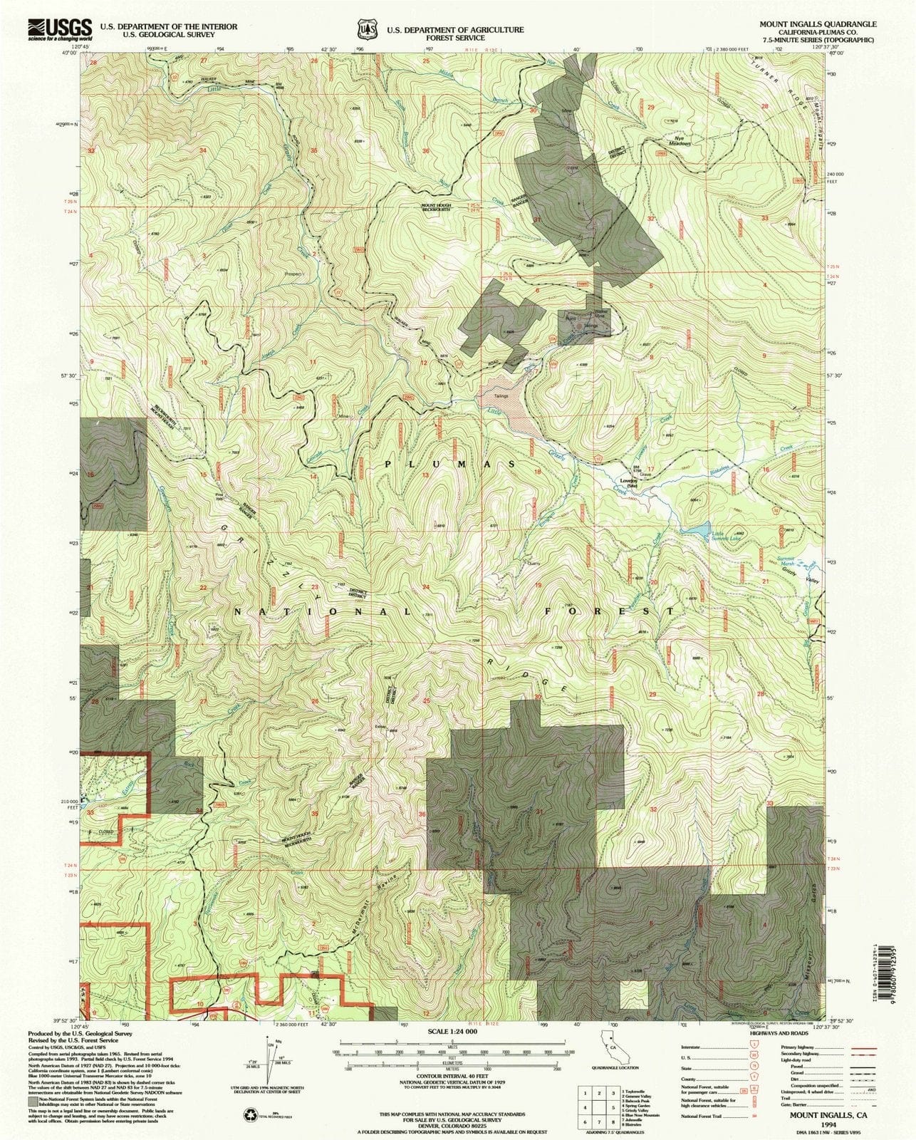 1994 Mount Ingalls, CA - California - USGS Topographic Map