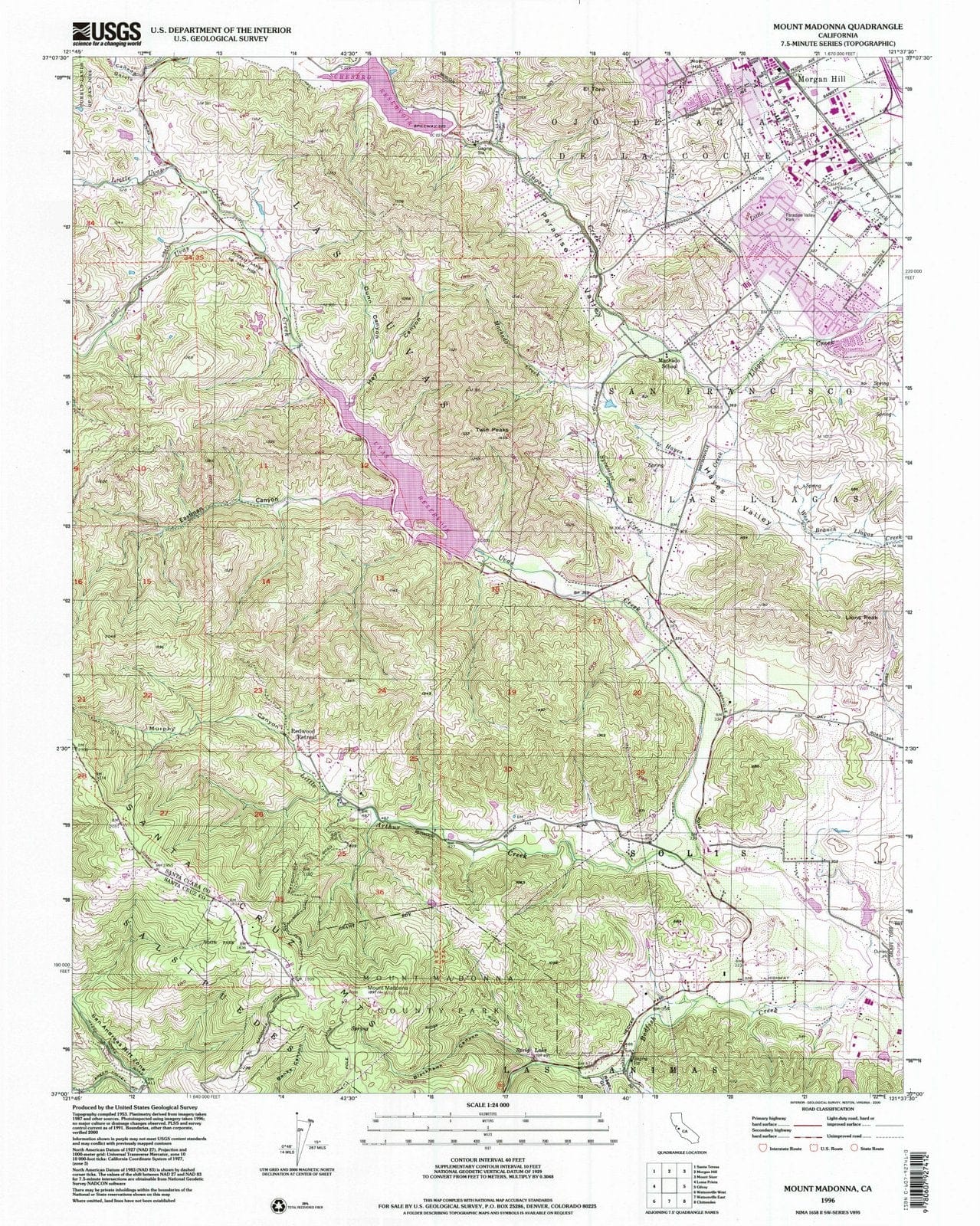 1996 Mount Madonna, CA - California - USGS Topographic Map