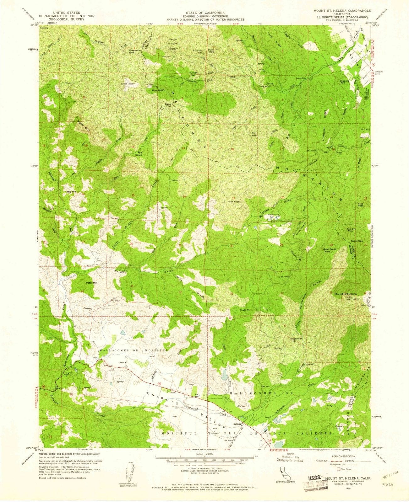 1959 Mount St. Helena, CA - California - USGS Topographic Map