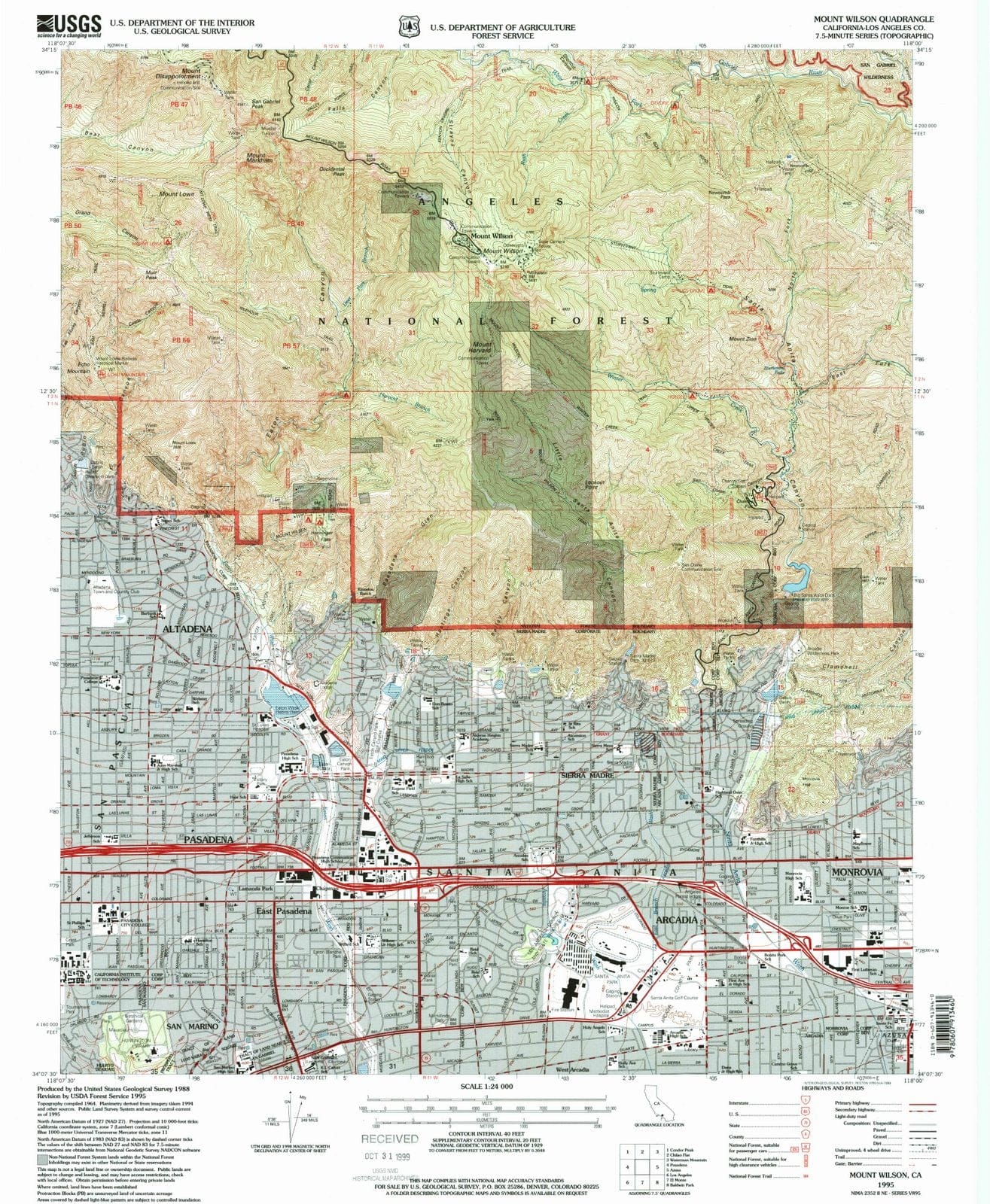 1995 Mount Wilson, CA - California - USGS Topographic Map