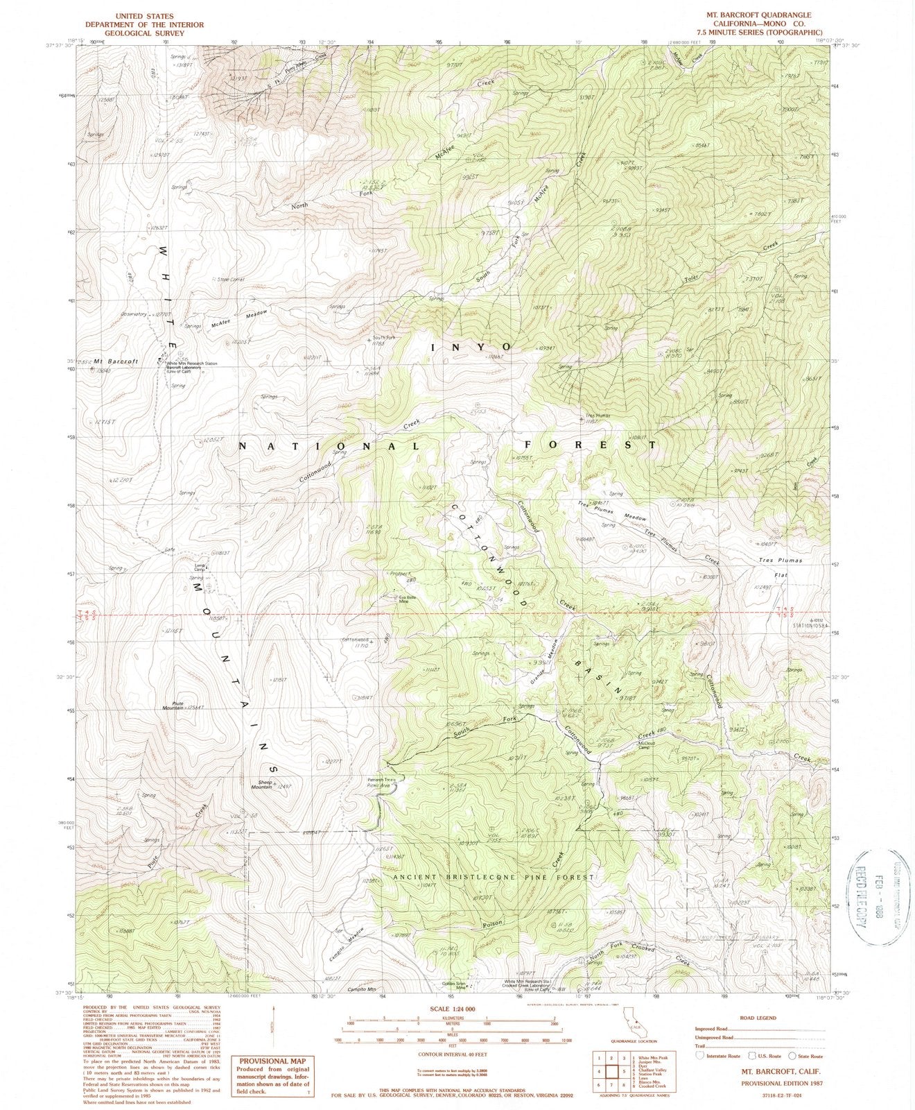 1987 Mt. Barcroft, CA - California - USGS Topographic Map