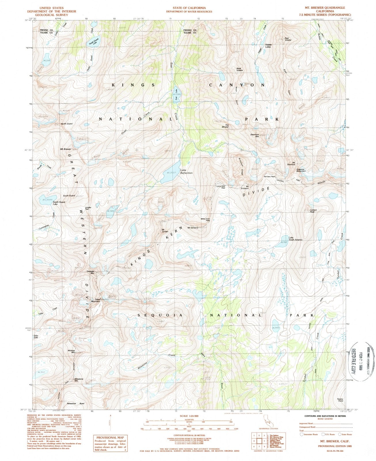 1985 Mt. Brewer, CA - California - USGS Topographic Map