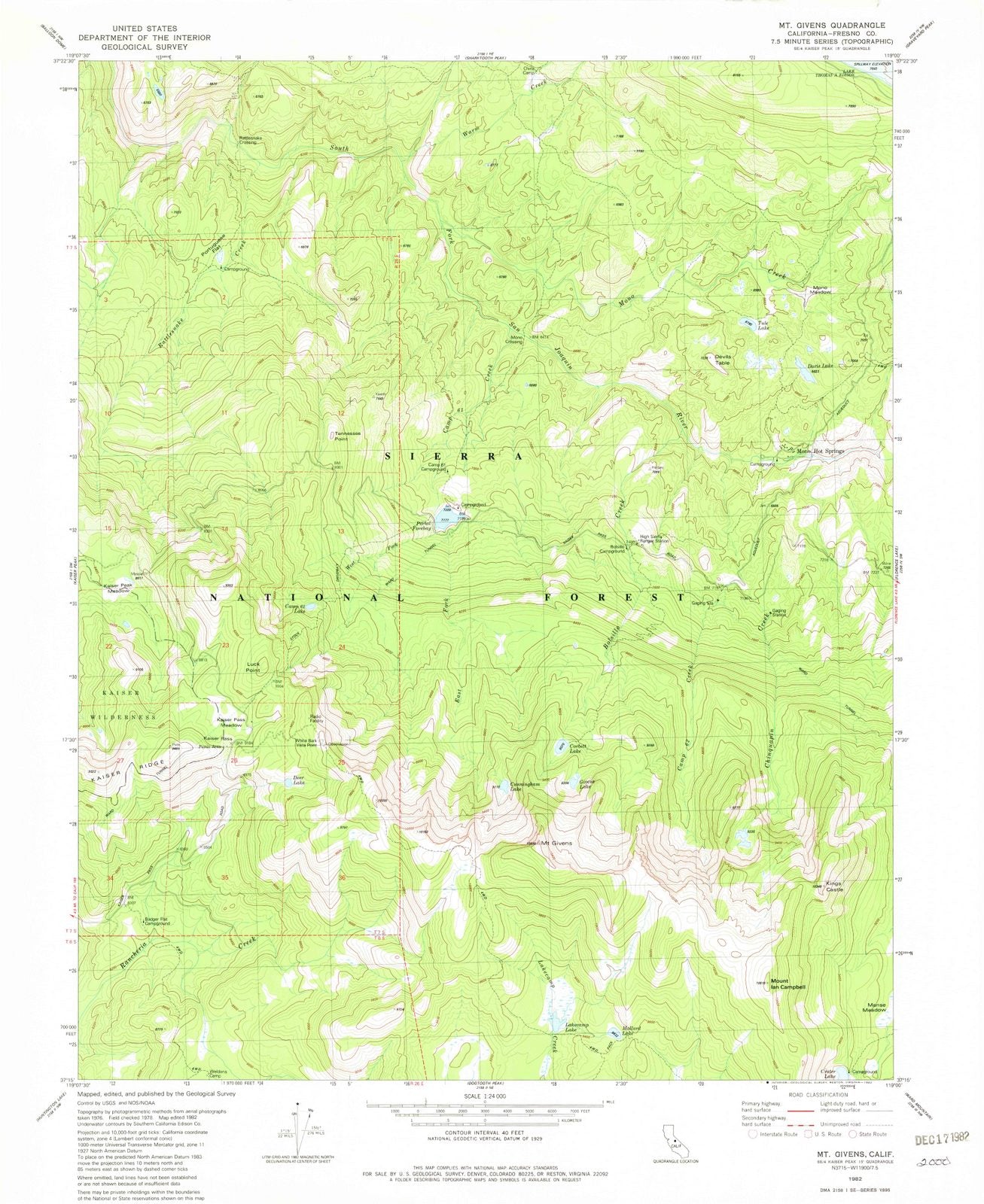 1982 Mt. Givens, CA - California - USGS Topographic Map