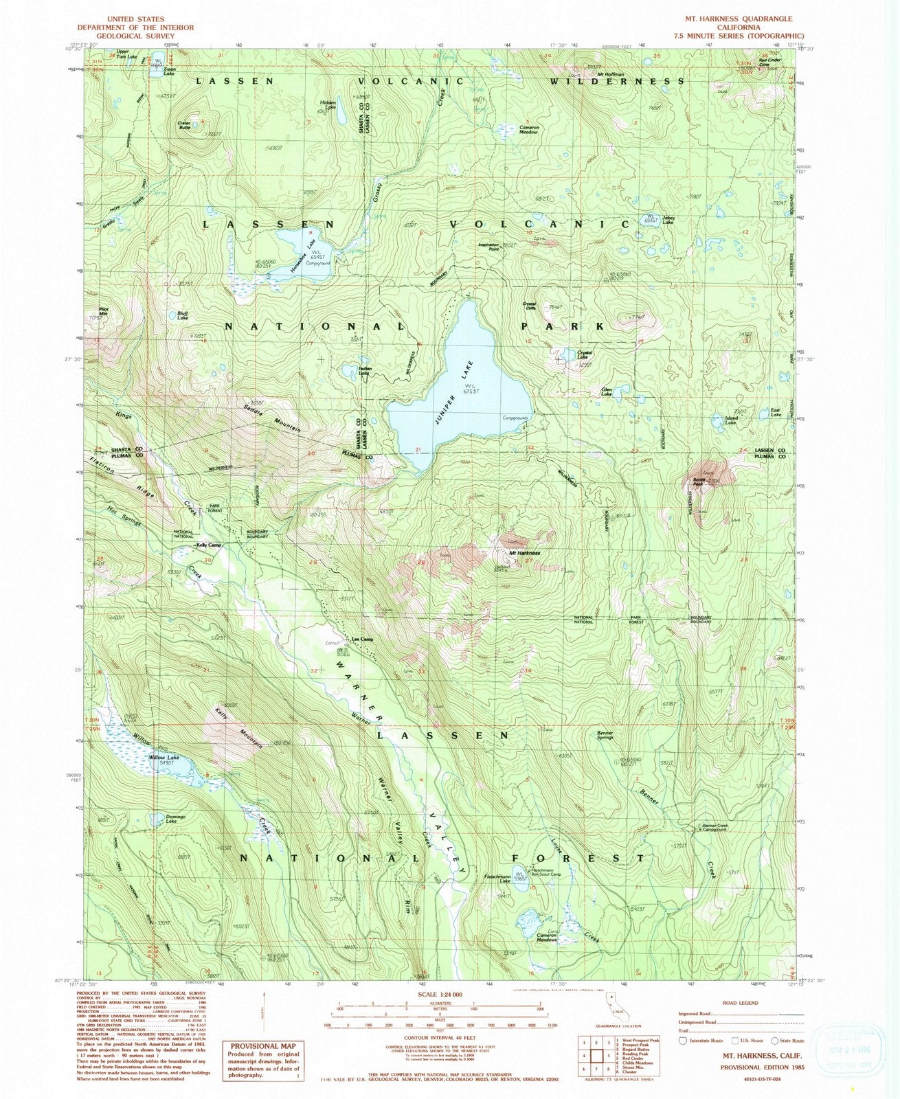 1985 Mt. Harkness, CA - California - USGS Topographic Map